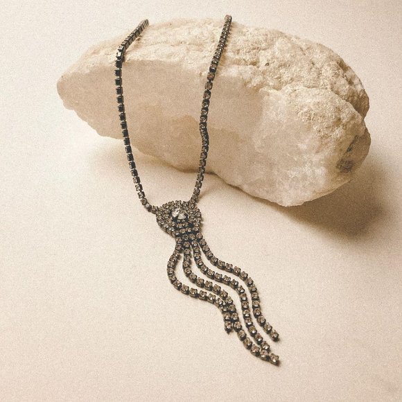 Vintage Furla Italy Rhinestone Tassel Necklace - Picture 4 of 9